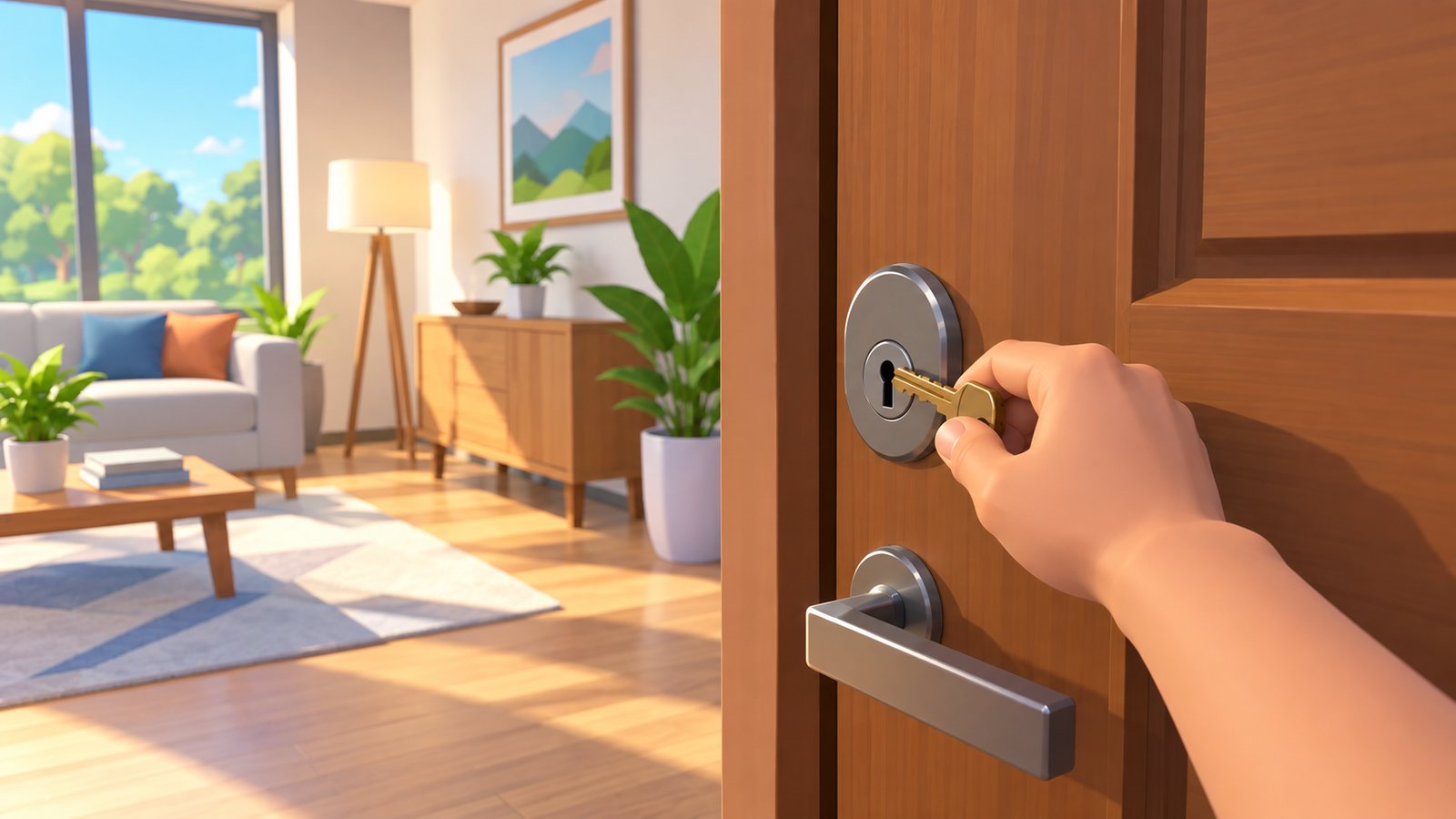 First-person view inside the headset: putting a key into a lock